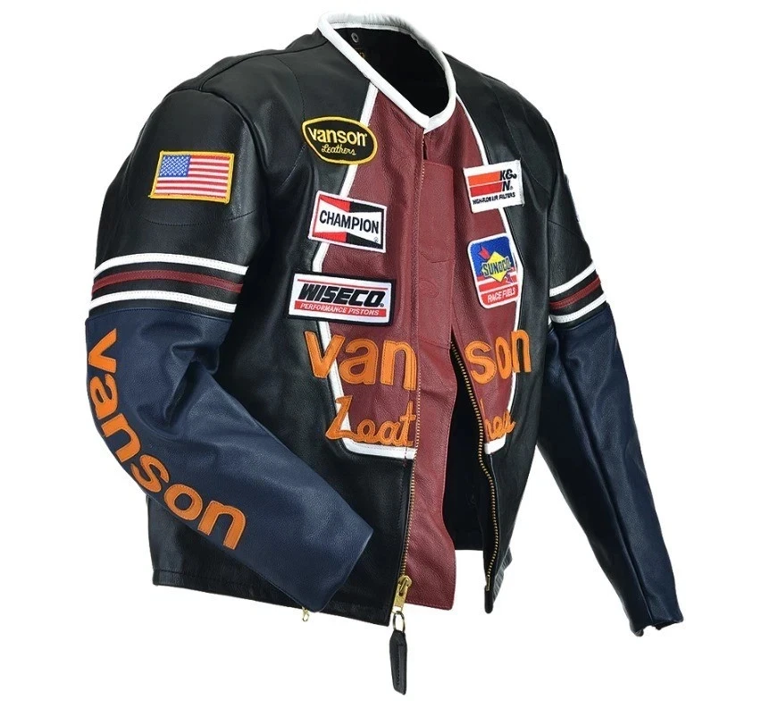 Vanson One Star Black & Red Leather Motorcycle Racing Jacket - Image 2 of 4