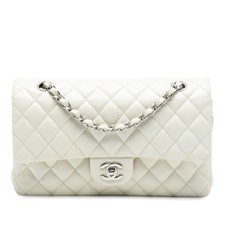 Authenticated Chanel Medium Classic Caviar Double Flap Ivory Leather