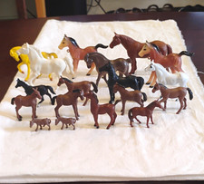 Vintage Plastic Toy Horse Lot - Adults Foals Miniature Includes 2 Charms