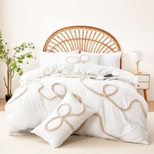 Duvet Cover Queen Size,3 Pieces White Bow Duvet Cover Set, Ultra Soft Chic Te...