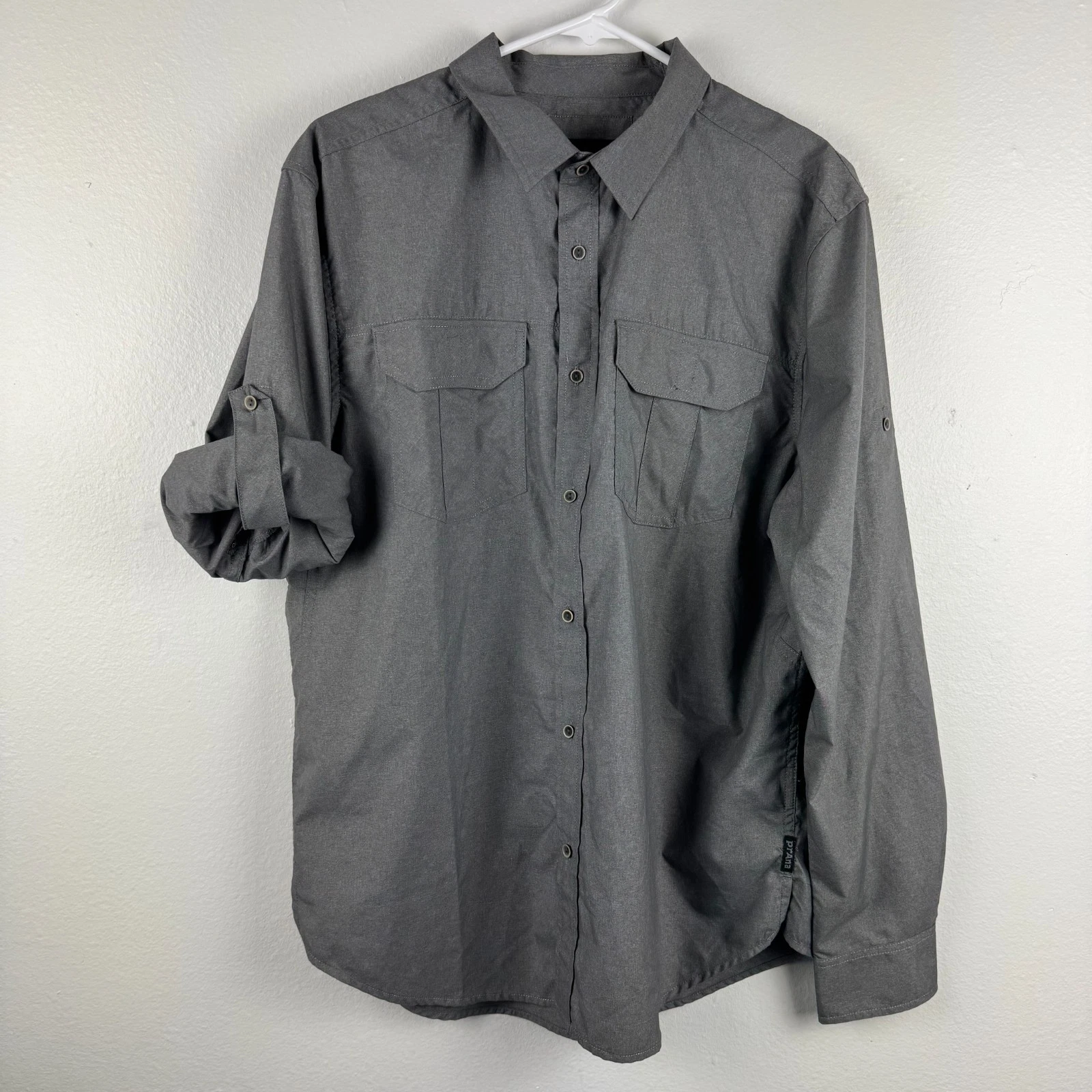 PRANA Citadel Mens long sleeve button hiking shirt Gray - roll tab - M