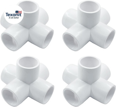 4 Pcs 1/2 Inch Elbow PVC Pipe Fitting, 5 Way Furniture Grade Pipe Connector PVC