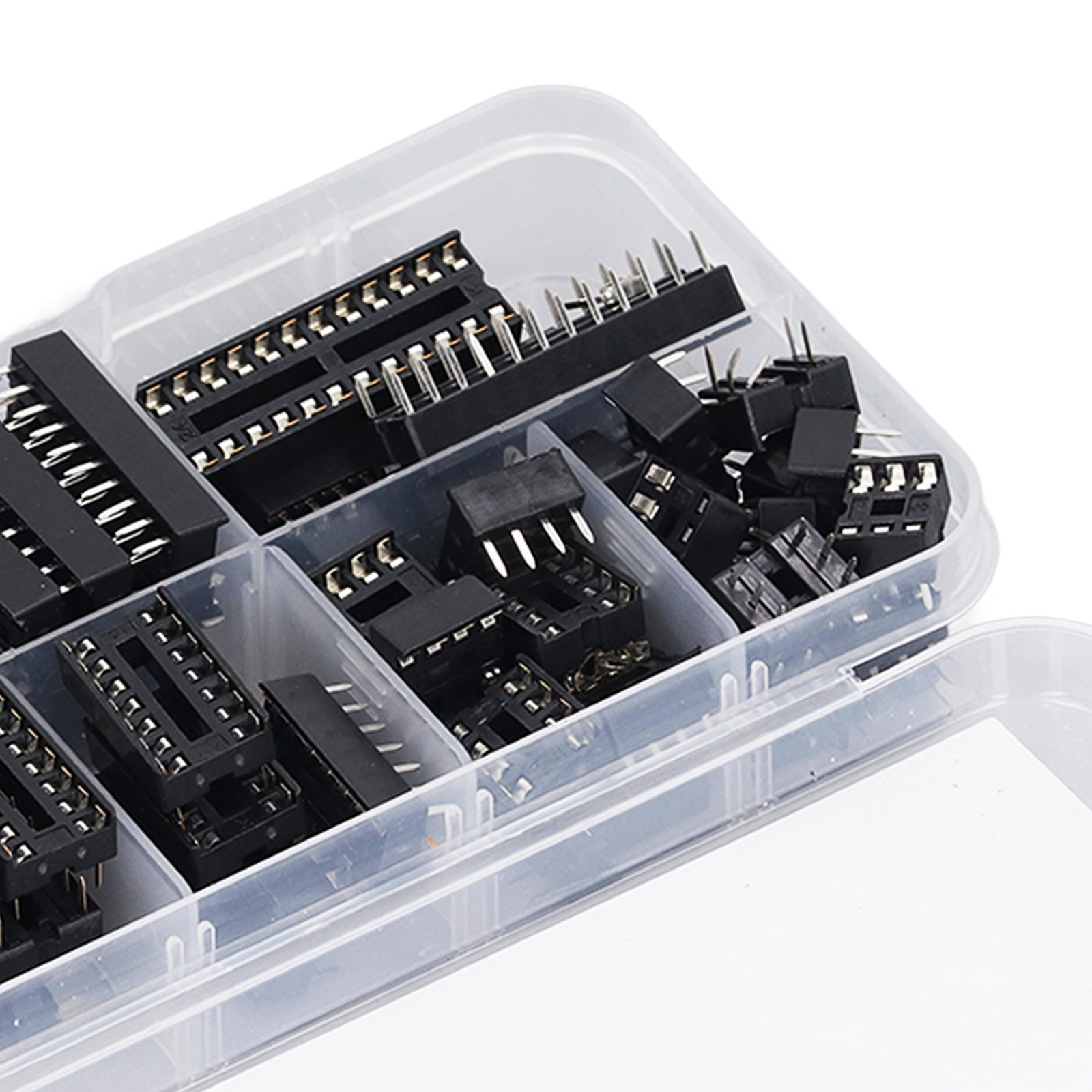 66Pcs IC Chip Socket Insualted Plastic Flat Pin IC Assortment Kit Circuit Compon