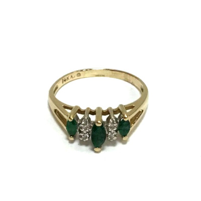(MA3) Damenring 14 Karat Gelbgold 2,4 g natürlicher Smaragd/Diamant Jubiläumsring - Größe 7