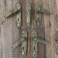 Vintage Victorian Style Brass Door Handles Ornate Backplate Lever Set Of 5