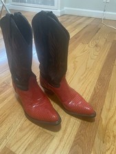 Vintage Tony Lama Womens Red Lizard Cowboy Boots Size 6.5 USA MADE