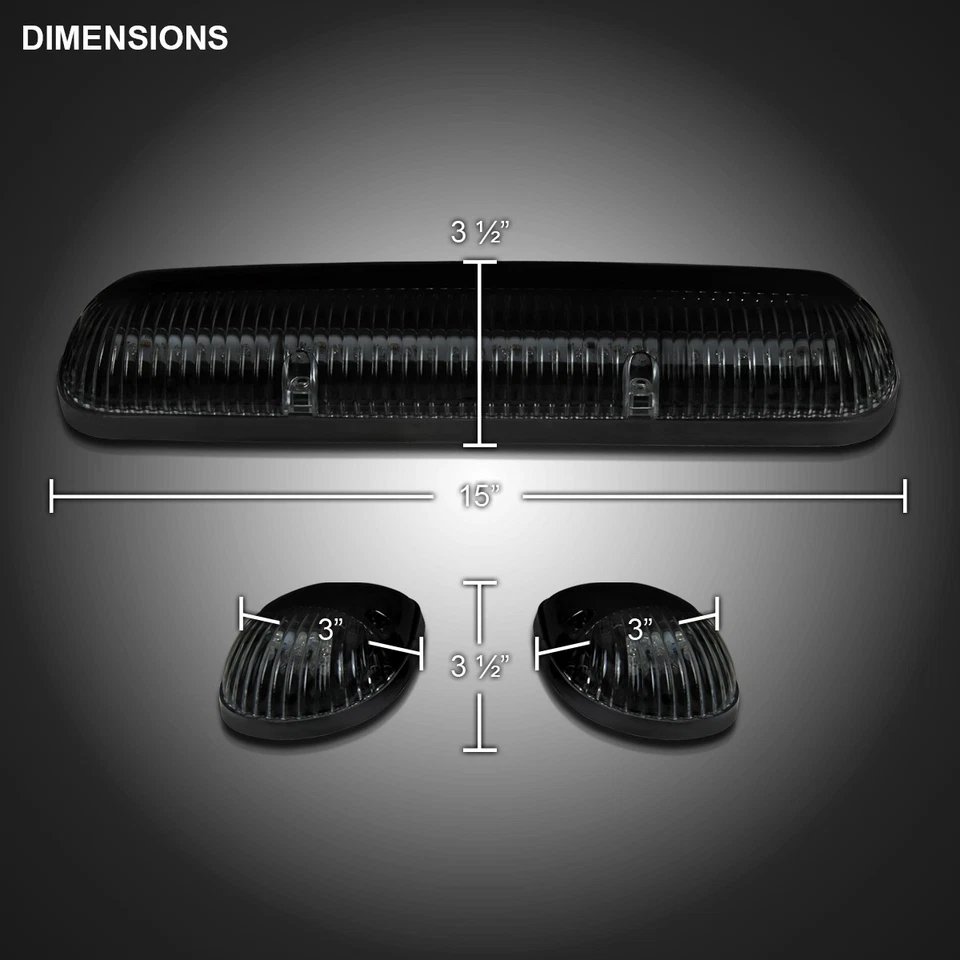 3 Pieces Truck Pickup Smoke Amber LED Cab Roof Running Marker Lights Lamps Foto 3 de 4