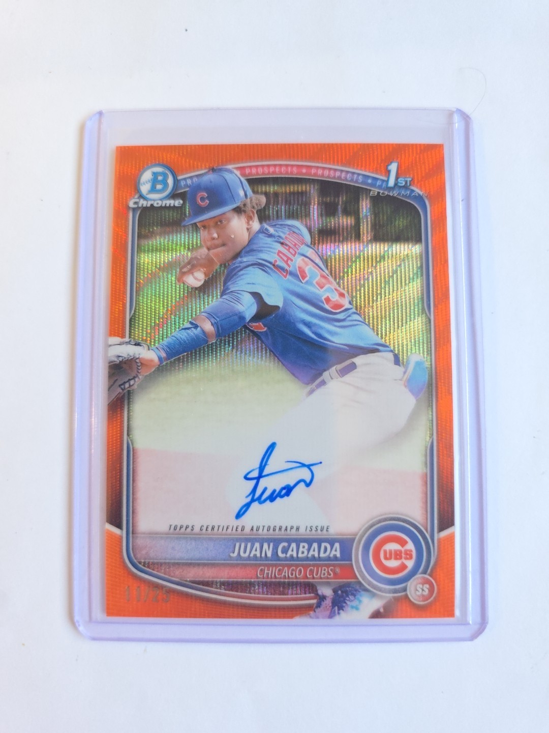 2025 Bowman Chrome Juan Cabada 1st Bowman Orange Wave /25 Chicago Cubs