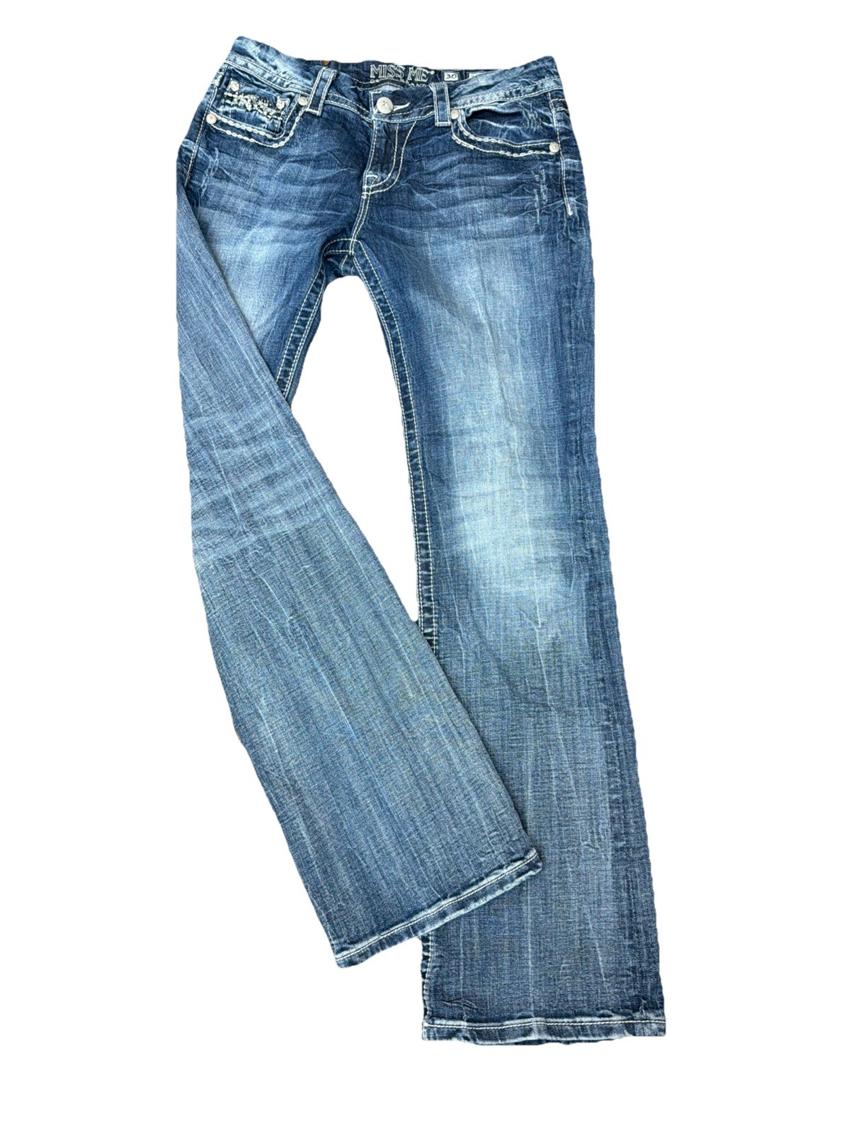 Miss Me Wms Jeans Sz 30 ACTUAL (29x32.5) Boot Cut, Low Rise Western Y2K T5