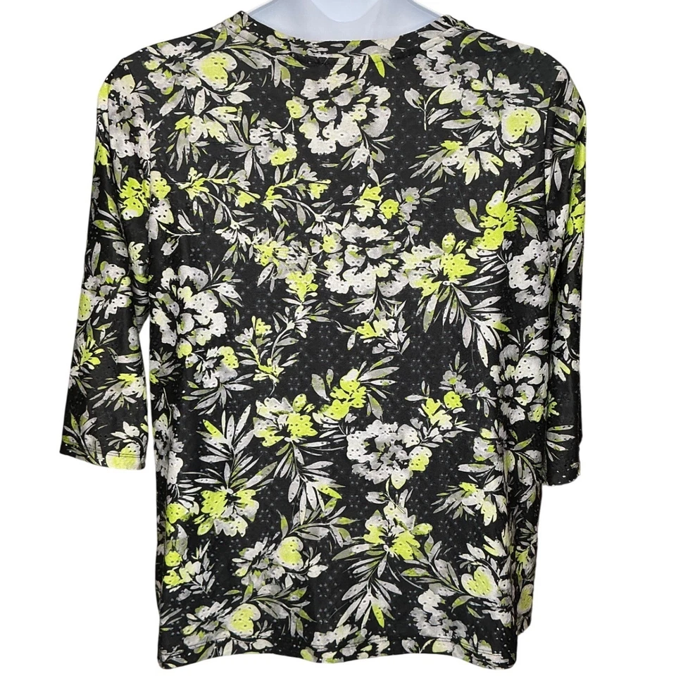LOGO Lori Goldstein Capas Mujer Negro Estampado Floral Top Talla 1X Maximalista Boho Foto 2 de 4