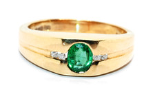 Vintage 14ct Gold Emerald & Diamond Ring 0.32ct Size O½ BIRMINGHAM HALLMARKS