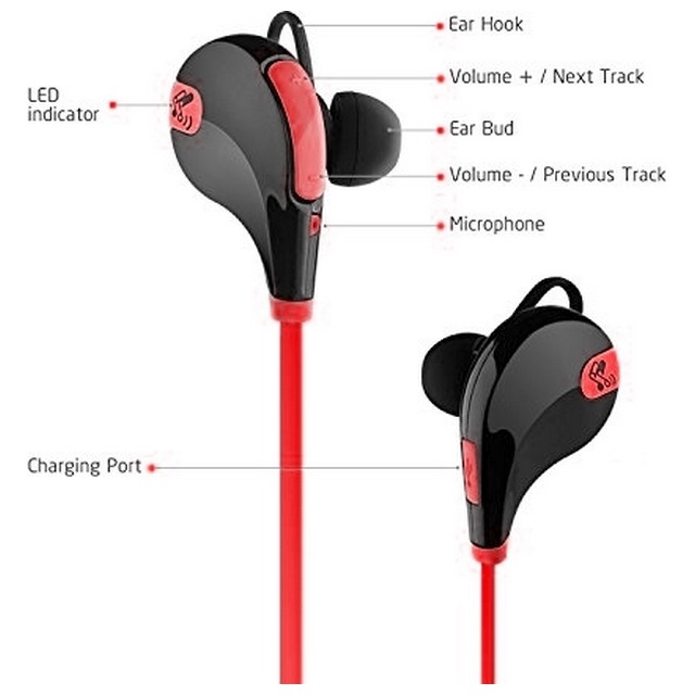 Auricolari Bluetooth Blun QY7 per Corsa Rosso foto 6