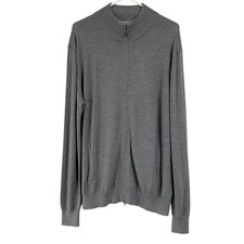 Neiman Marcus Gray Long Sleeve Full Zip High Neck Wool  Silk Sweater Size XL