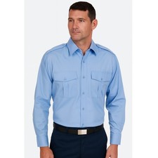 Mens Vintage Nylon Shirt Light Blue Pilot Long Sleeve Military Security Retro