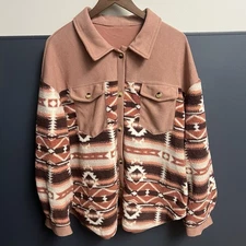 Shein Pink Mauve Geo Pattern Southwestern Fuzzy Soft Long Sleeve Women's XL