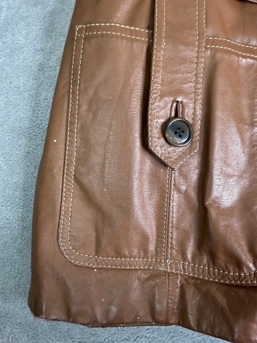 Vintage Gino Paoli Leather Jacket Men’s Size 42 Brown Fur Lining - Picture 6 of 11