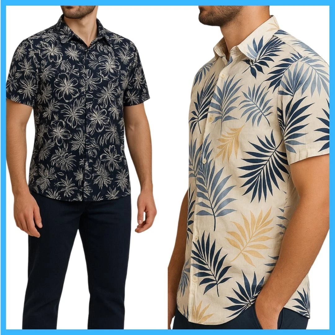 KY`s Original Camicia Hawaiana In Cotone Con Stampa Batik | Autentica Made In Hawaii | Bottoni In Noce Di Cocco | Colore Blu