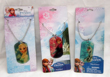 Set of 3 Frozen Elsa,Anna,Olaf 2"H Dog Tag Pendents 18" Ball Chain Necklaces-VE3