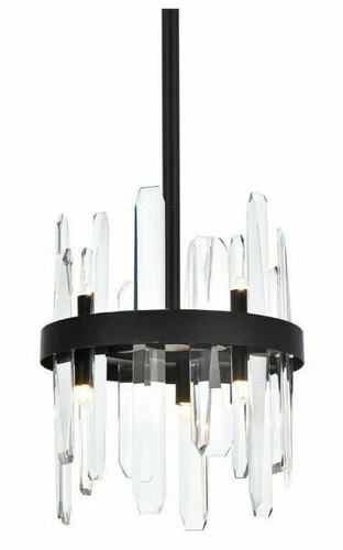 Black Pendant Crystal 6 Light Fixture Bathroom or Kitchen Island Chandelier 10in - Picture 4 of 9