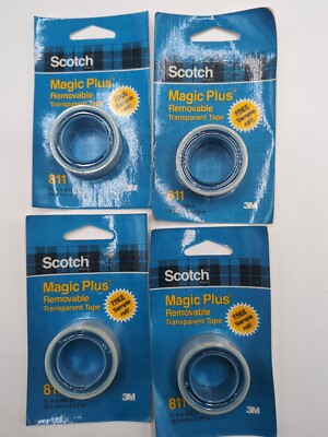 4 Vintage NOS 3M Scotch 811 Magic Transparent Tape (Removable) 3/4'' x 200''
