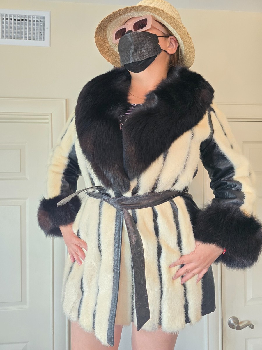 1960s/70s VINTAGE GoGo / MOD FUR COAT, Mink with Patchwork Leather