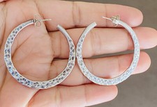 Large Vintage Sterling Silver Hammered Wide Modernist Hoop Earrings 17-grams