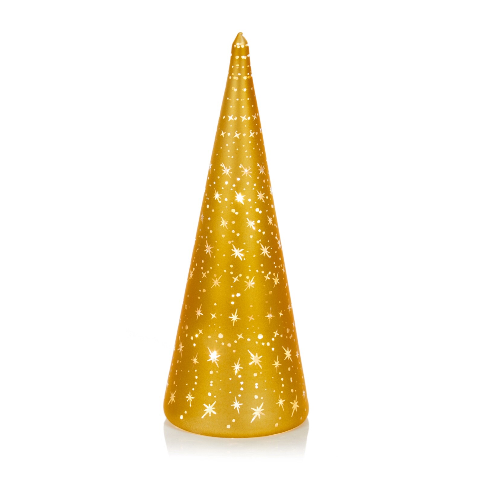 LED Light Up Gold Christmas Cone Shaped Tree 25cm Tall Lantern Lamp Decoration