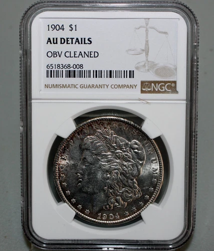 1904 Morgan Silver Dollar Coin Certified NGC Graded AU – Cleaned $1 Almost UNC