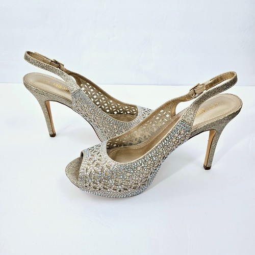 Dream Pairs Women's Gold Rhinestone Peep Toe Sling Back Stiletto Heels Size 9 - Picture 9 of 15