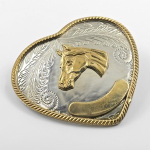 German-Silver-and-Gold-Engravable-Heart-Horse-Belt-Buckle-Western-Cowgirl
