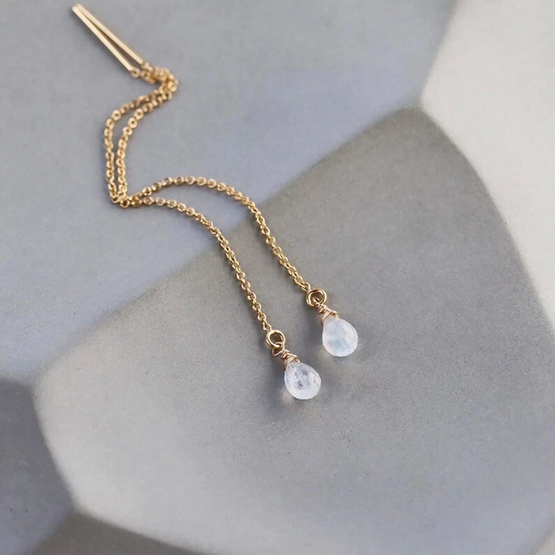 Natürliche Flash Mondstein Tropfenform Edelstein Perlen Handarbeit Einfädler ... - Bild 4 von 4