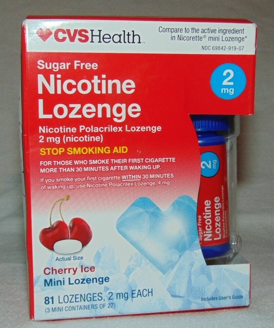 CVS Health Sugar Nicotine Lozenge 81 Cherry Ice Mini 4mg Exp 08/20 for