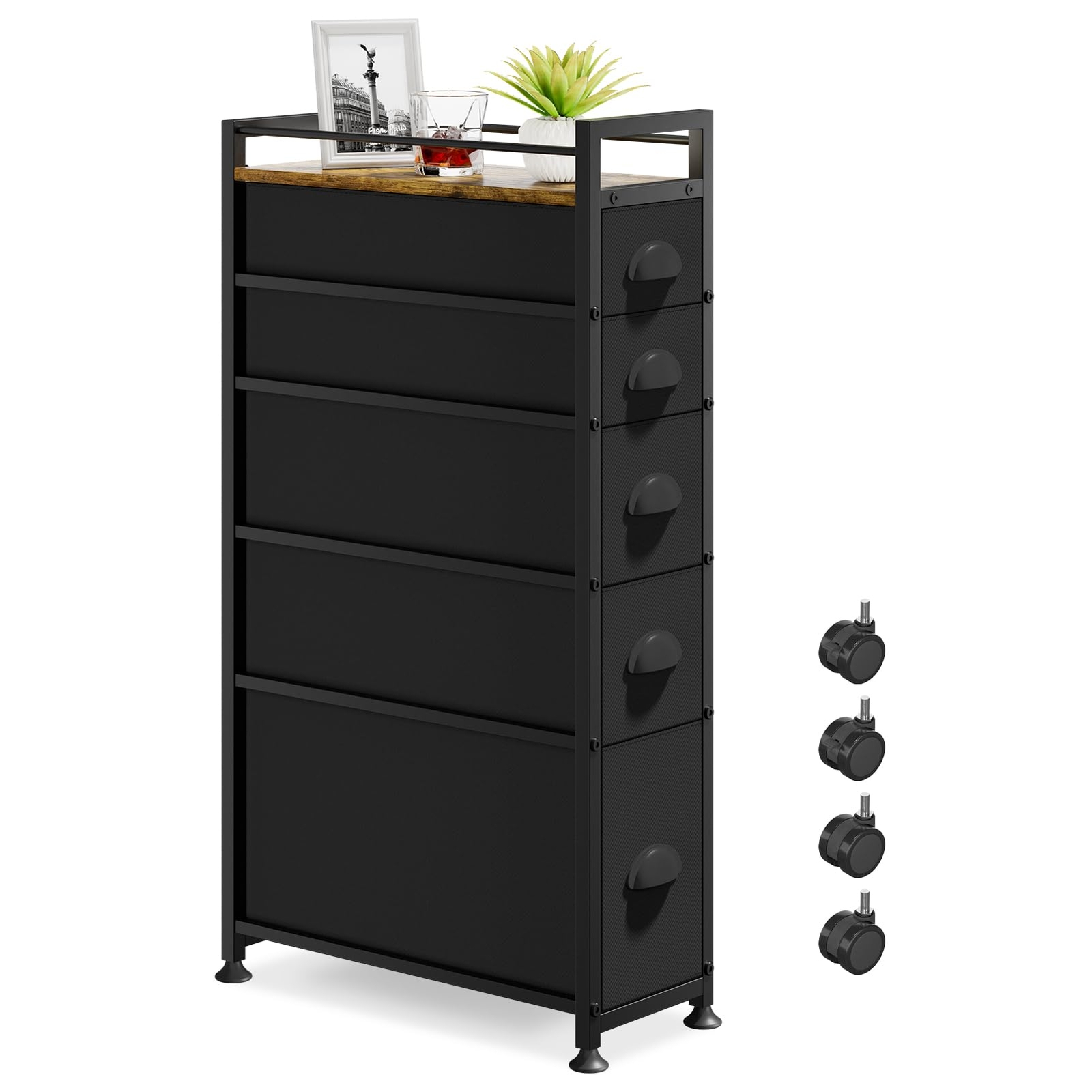 5 Drawer Narrow Dresser Slim Cabinet Skinny Storage Tower Chest Ideal for Small