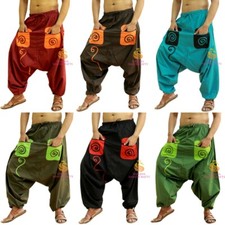 US STOCK Men Women Cotton Pockets Harem Pants Drop Crotch Trousers Gypsy Hippie