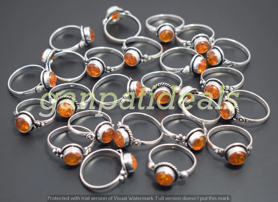 ¡OFERTA! Anillo de piedras preciosas ámbar báltico al por mayor lote de 50 piezas joyas enchapadas en plata 925 Foto 4 de 4