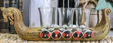 Ebros Scandinavian Viking Dragon Longship 3 Shotglass Shooter Holder 11.25"L