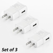 USB Power Adapter Charger Wall Plug for Samsung Android Universal 1.0 A Set of 3