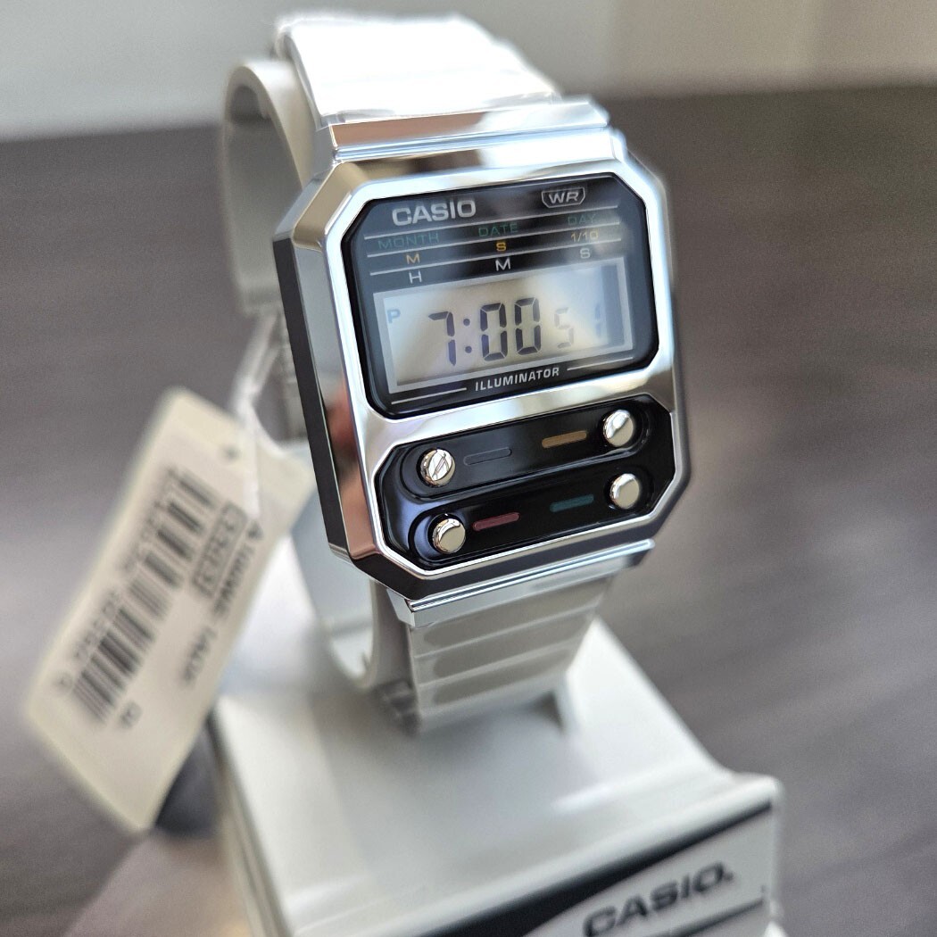 Casio A100WE-1ADF Silver metal band Digital Classic Watch Original