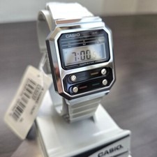 Image of Casio A100WE-1ADF Vintage Silver metal band Digital Classic Watch Original New