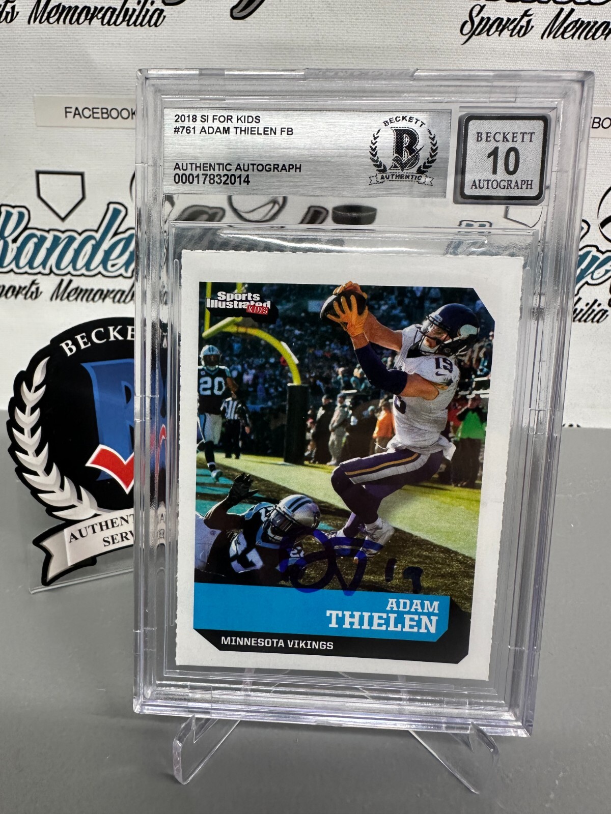 AUTOGRAPHED Autographed Signed Detroit Lions ADAM THIELEN 2018 SI FOR KIDS FOOTBALL ON CARD AUTO-BECKETT BGS BAS 10 