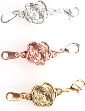 3 Pcs Locking Magnetic Clasps with Rhinestone Lobster Clasps Metal Vintage Conve