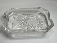 Decorative Clear Glass Rose Pattern Rectangular Hotel & Motel 2-Slot Ashtray