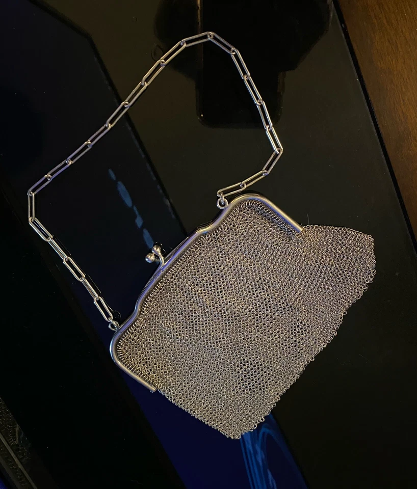 Cartera de cadena de malla de plata esterlina vintage C&C Cohen and Charles Foto 4 de 4