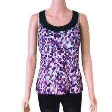 Purple Print Workout Top L Xersion Athletic Tank Criss Cross Back