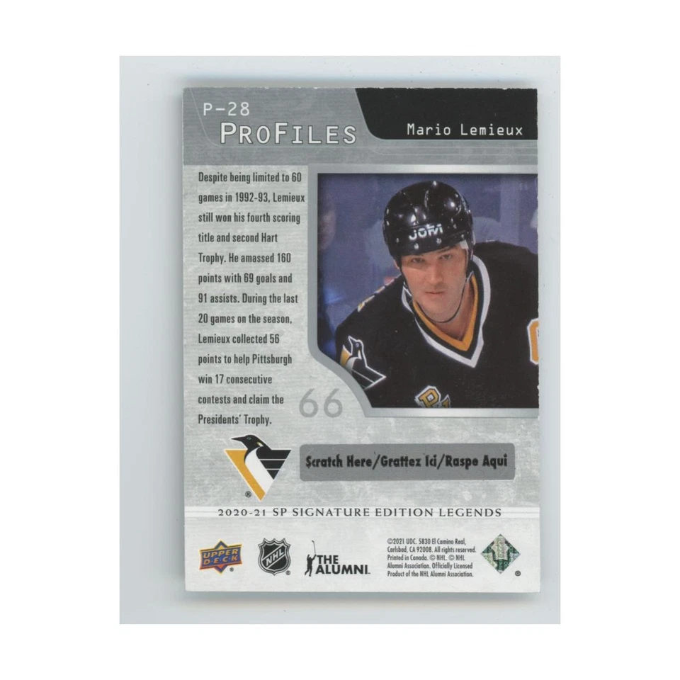 2020 SP Signature Edition Legends Profiles Mario Lemieux #P-28 - Image 2 of 3