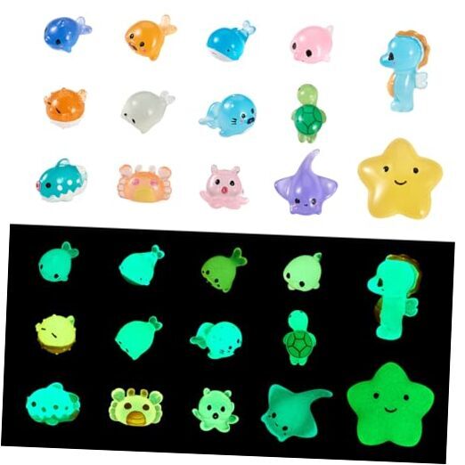 28Pcs 14 Styles Luminous Resin Figurine 3D Cute Glow in The Dark Sea Animals