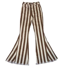 Show Me Your Mumu Berkley Zip Up Bells Brown Cream Stripes Boho 70’s Size 27