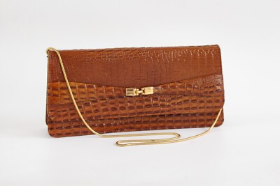 Ladies handbag as clutch (or with gold handle) usable unused leather