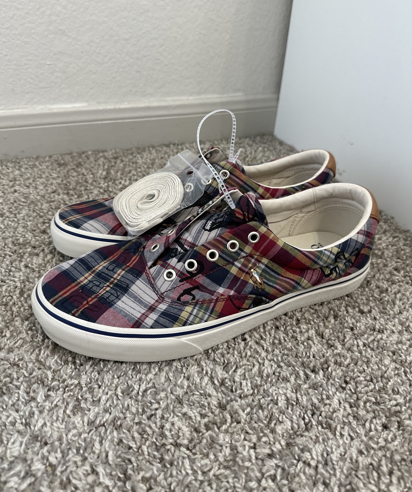 POLO RALPH LAUREN scarpe KEATON LCL scarpe da barca pony a quadri taglia 11 nuove