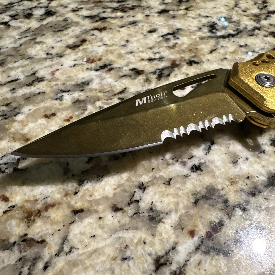 MTech Ballistic GOLD TITANIUM Spring Assisted Bottle Opener Folding Pocket Knife - Image 3 of 4